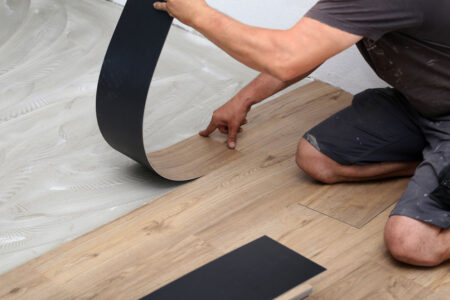 vinyl flooring being installed
