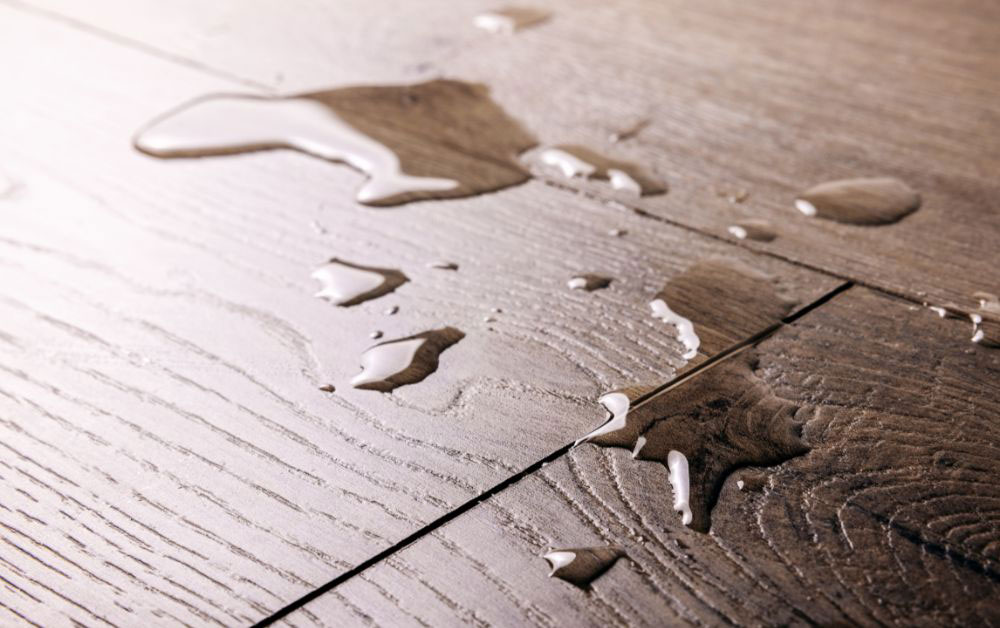 water spilled on hardwood flooring