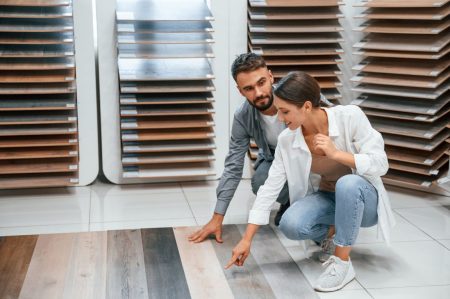 Couple choosing flooring